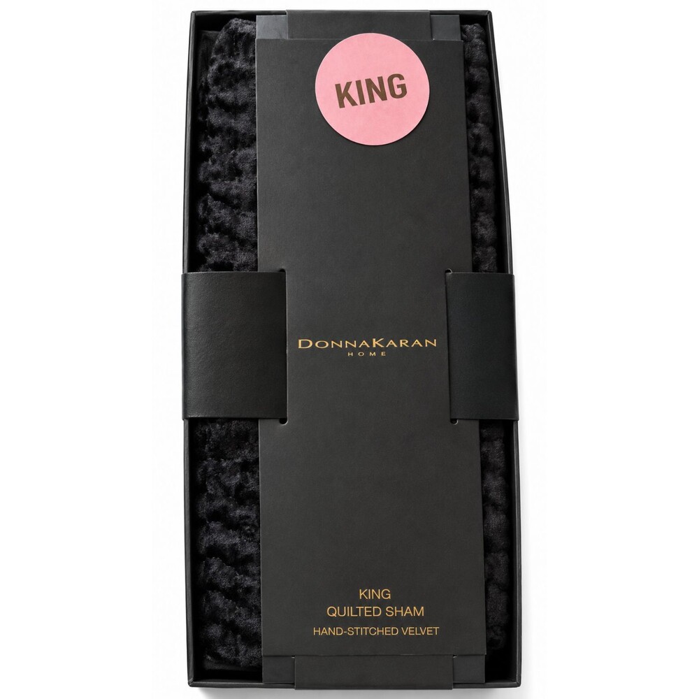 Donna Karan King Quilted Pillow Sham Black Velvet Hand Stitched 20x36" Luxury